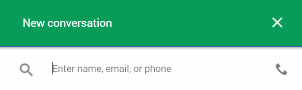 The "new conversation" UI in Hangouts provides you with a search bar and asks you to "Enter name, email, or phone".